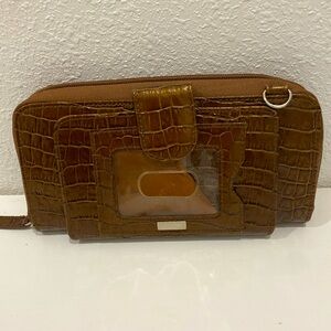 Walletbe Leather RFID Zipper Double Accordion Clutch Wallet Croco Bronze
